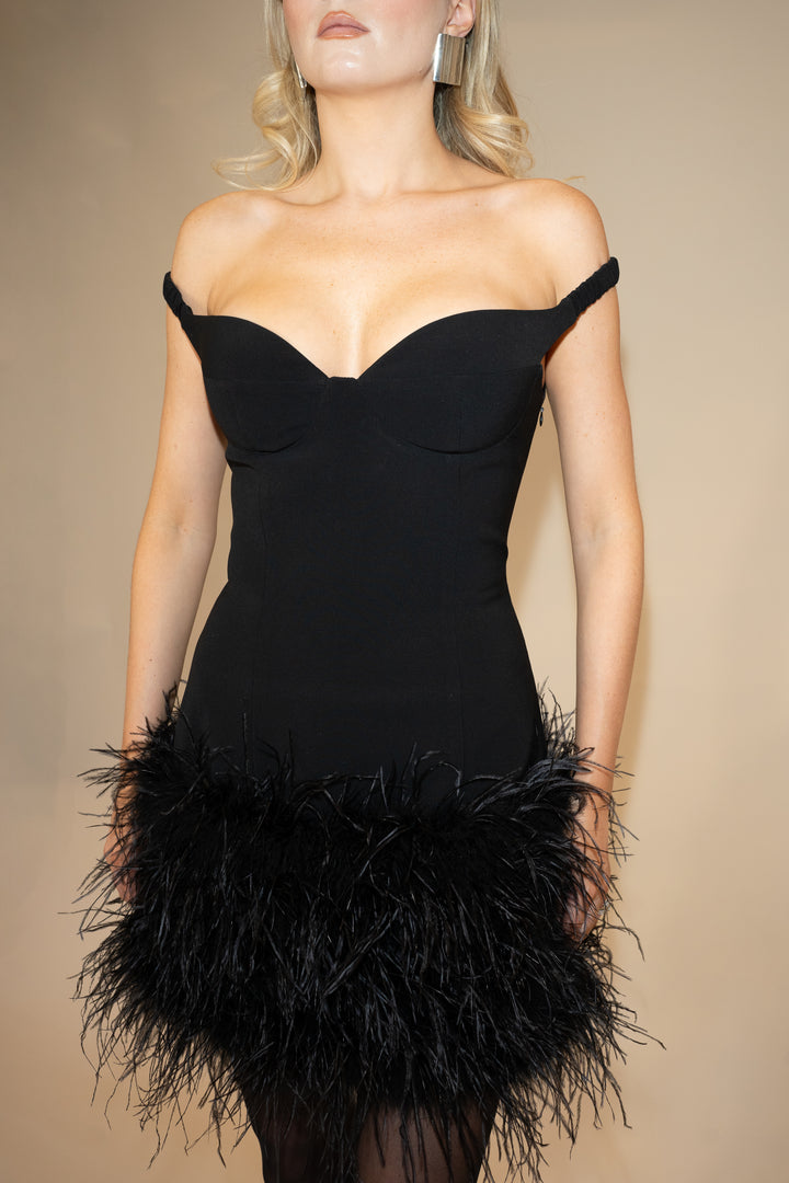 Duchess Dress in Black with Premium Feathers