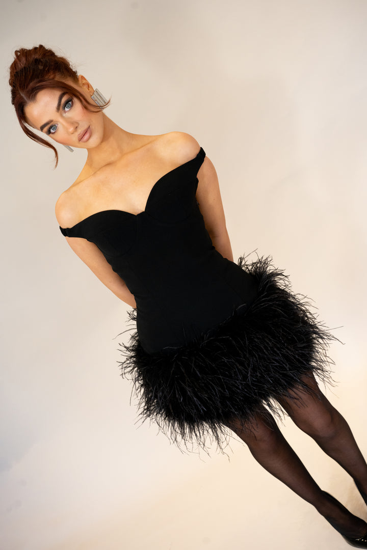 Duchess Dress in Black with Premium Feathers