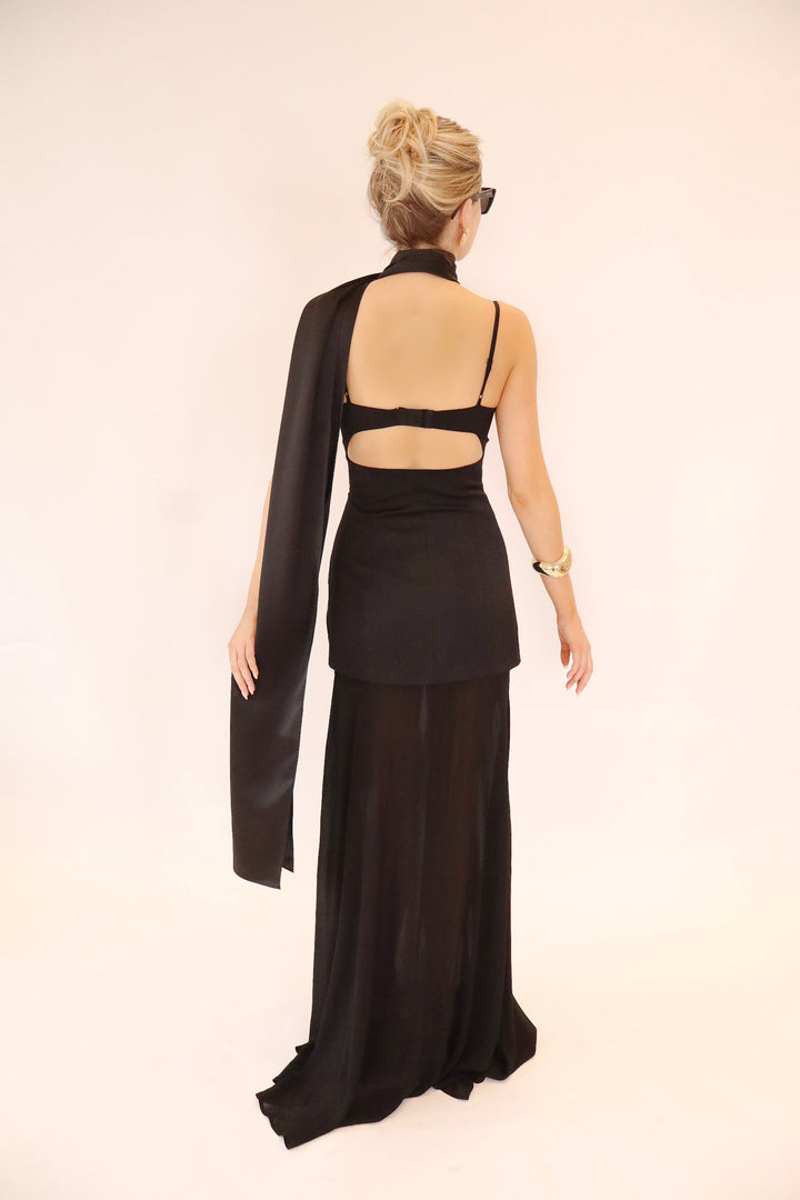 Riviera Maxi Dress and Scarf in Black