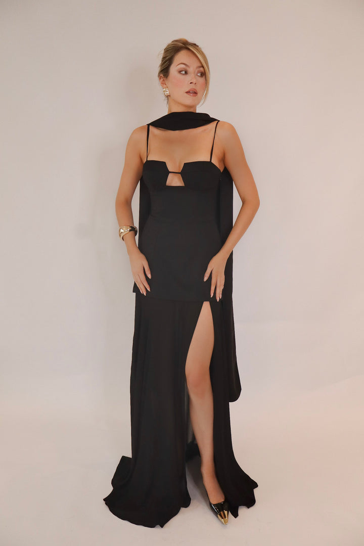 Riviera Maxi Dress and Scarf in Black