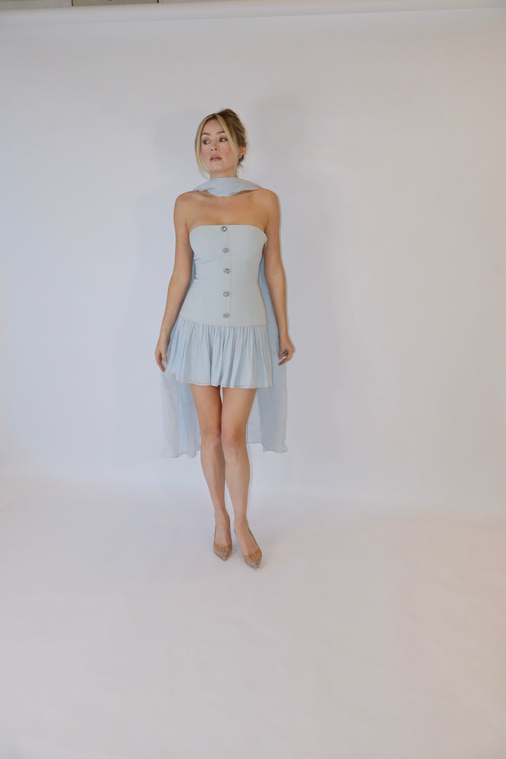 Monaco Dress and Scarf in Baby Blue