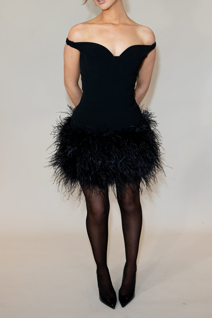 Duchess Dress in Black with Premium Feathers