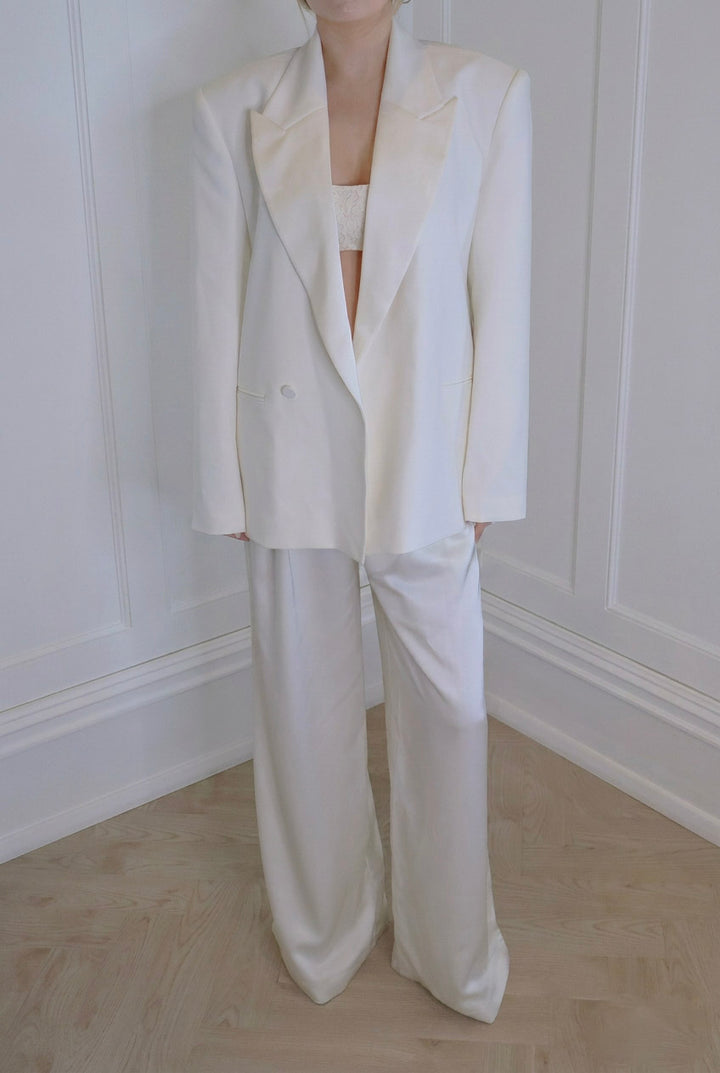 Grace Luxe Satin Trouser in Ivory