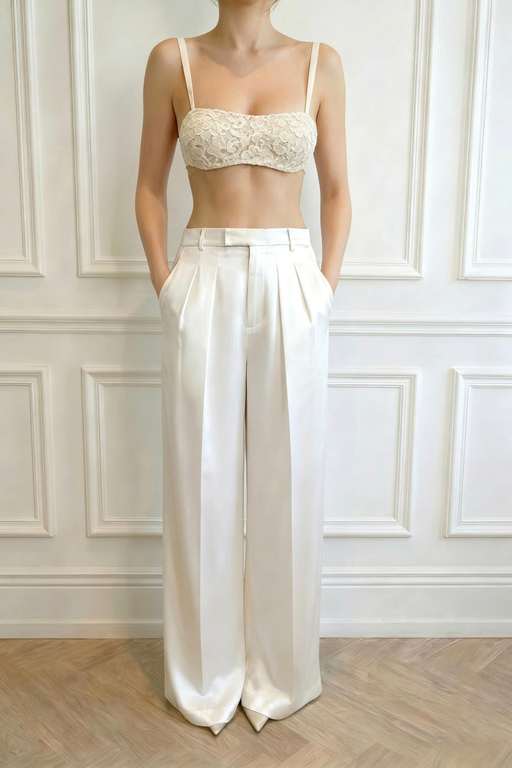Grace Luxe Satin Trouser in Ivory